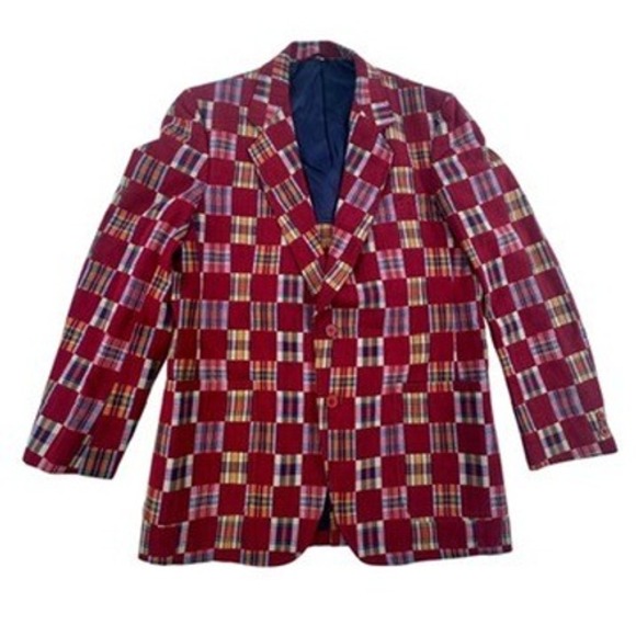 Robert Lewis Idea Other - Robert Lewis Idea 42 L Mens Blazer Vintage Patchwork Plaid Red Multi Sport Coat